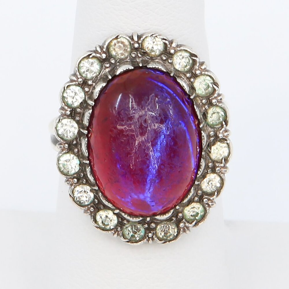Antique Silver Dragons Breath With Paste Stones Georgian Revival Ring 1920s‎